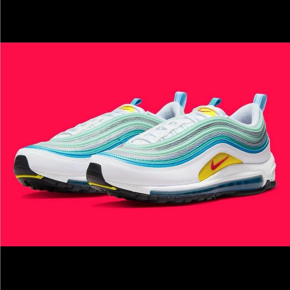 Nike Air Max 97 white, blue Women’s Sz 9/7.5M